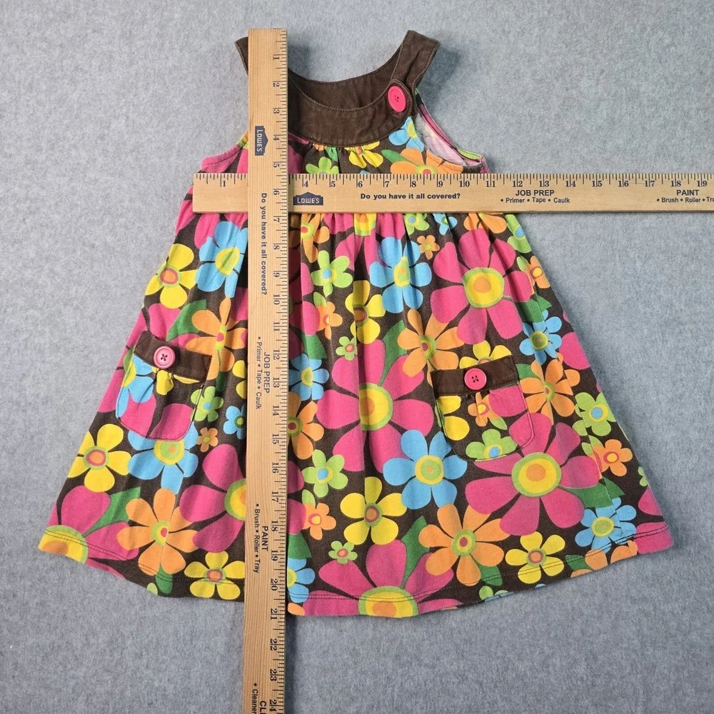 Carters Floral Jumper Dress Girls 4T Brown Pink Blue Retro Kidcore 100%‎ Cotton